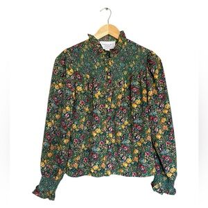 The Shirt by Rochelle Behrens Green Floral Smocked Blouse